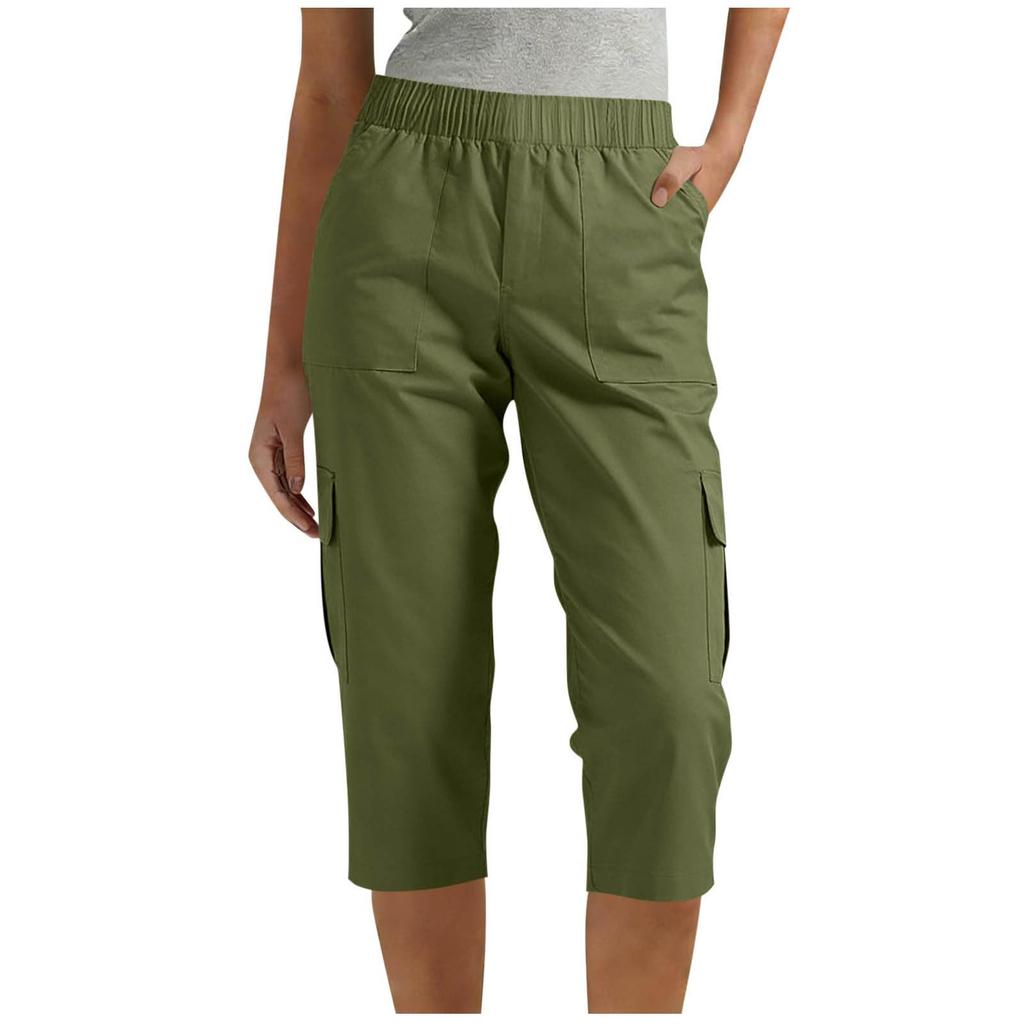 Casual Effen Kleur Outdoor Cargo Capri Broek Elastische Tailleband Meerdere Zakken Lichtgewicht Ademende Stof Geschikt voor Wandelen en Dagelijks Gebruik