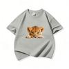 Kids Cotton T Shirt Cute Peeking Lion Cub Print Crew Neck Short Sleeve Tee Casual Breathable Boys Girls Summer Tops
