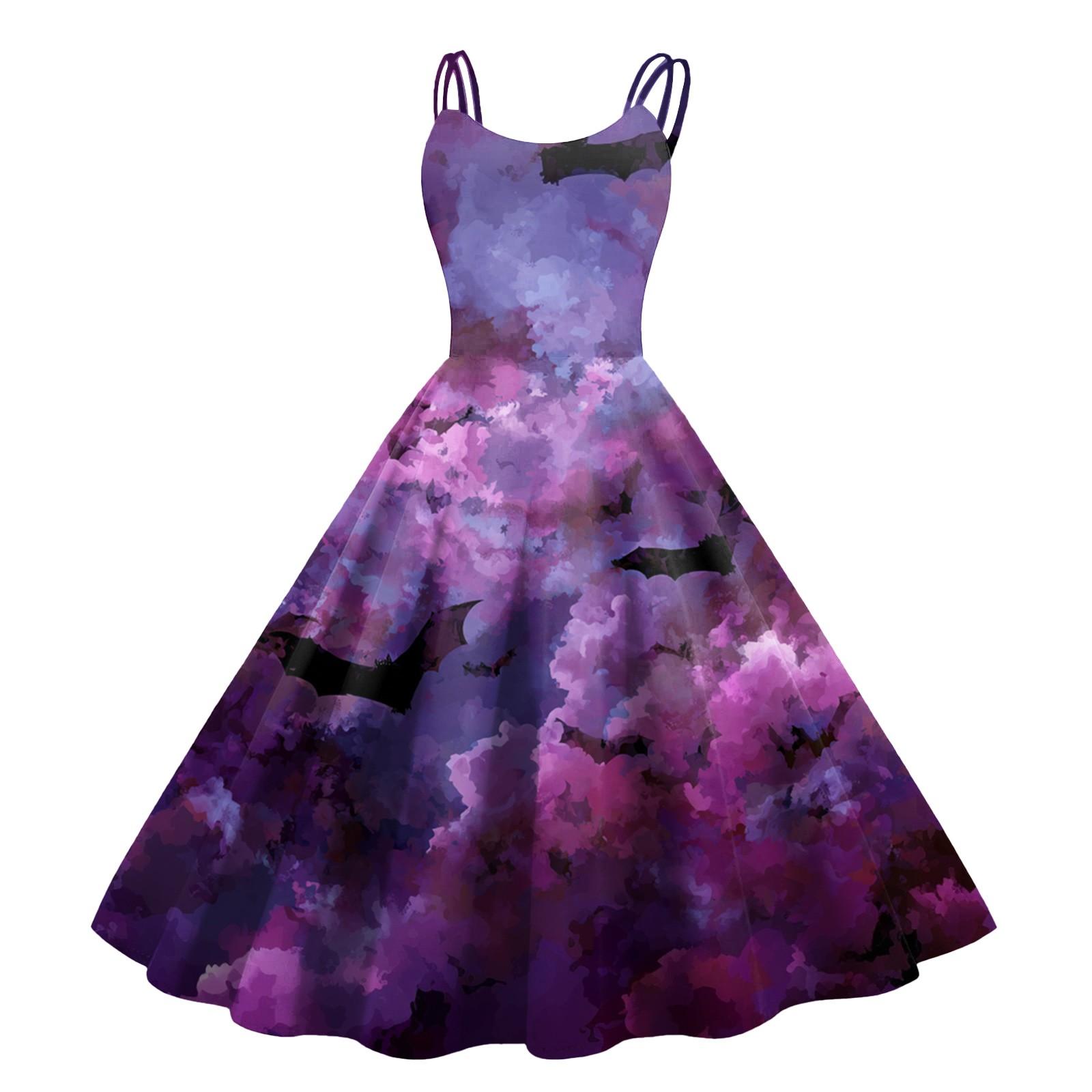 

Women s Halloween Print Sexy Off-The-Shoulder Punk Vintage Dress M фіолетовий