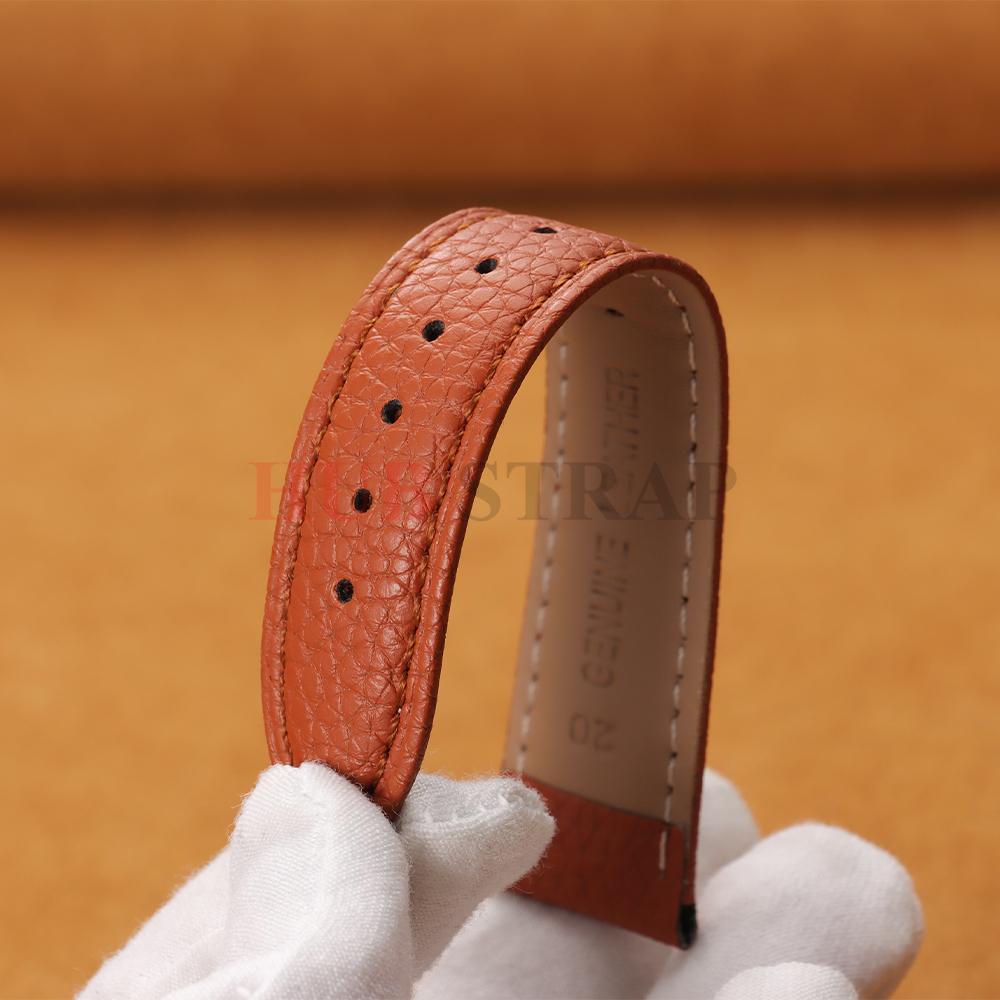 12/14/16/18/19/20/22mm Kalvskinnsklockarmband Litchimönstrad Rem Äkta Läder Armbandsurrem Fjärilsspänne Klocktillbehör