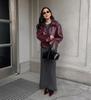 Women's Burgundy Retro Motorcycle Leather Jacket - 2024 Autumn European & American Matte Style