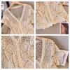 Vintage V Neck Handmade Crochet Knit Cardigan Women Summer Fashion Hollow Out Design Casual Versatile Loose Slimming Blouse
