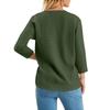 T-skjorte for kvinner T-skjorte med knapp 3/4 ermer Daglig helgmote Basic V-hals vanlig topp
