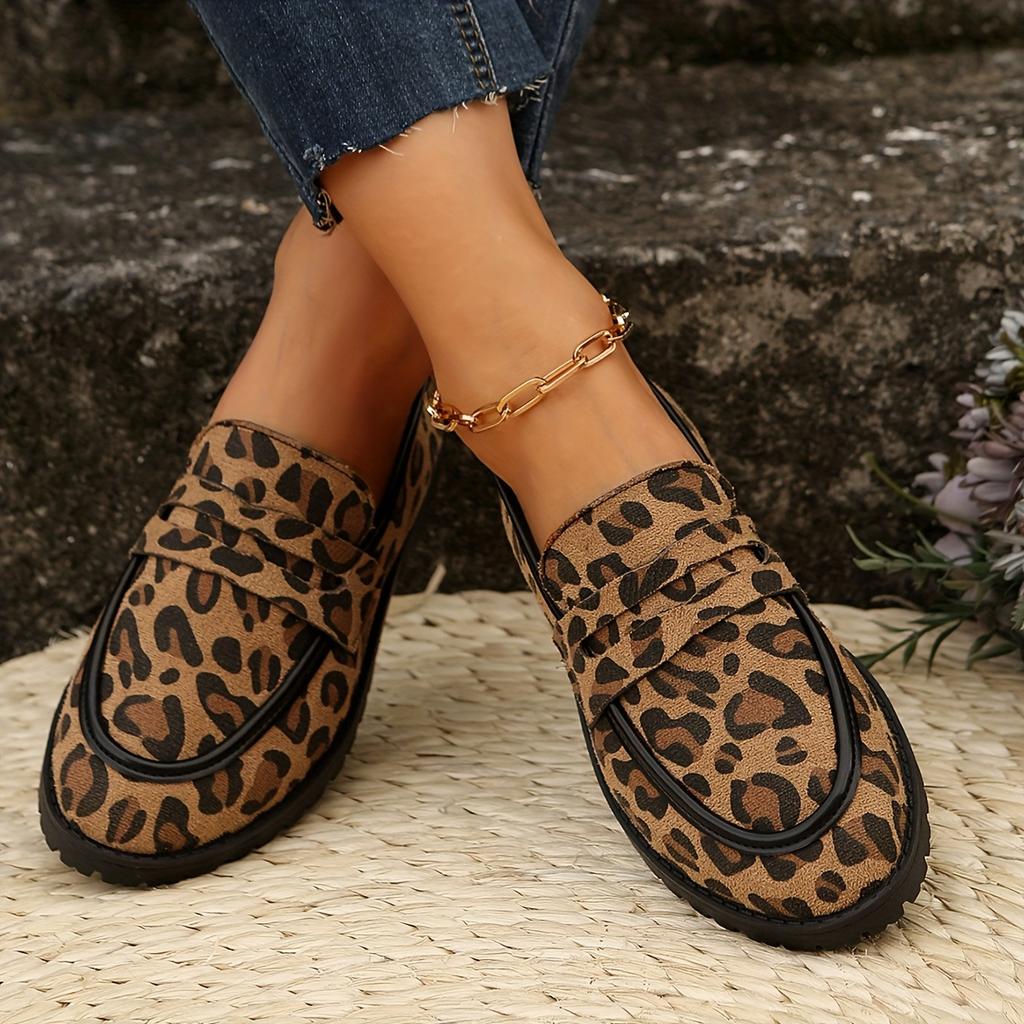 New Women's Large Size Leopard Print Loafers - Suede British style fashionable versatile flat bottom not tired feet arch support sports casual shoes