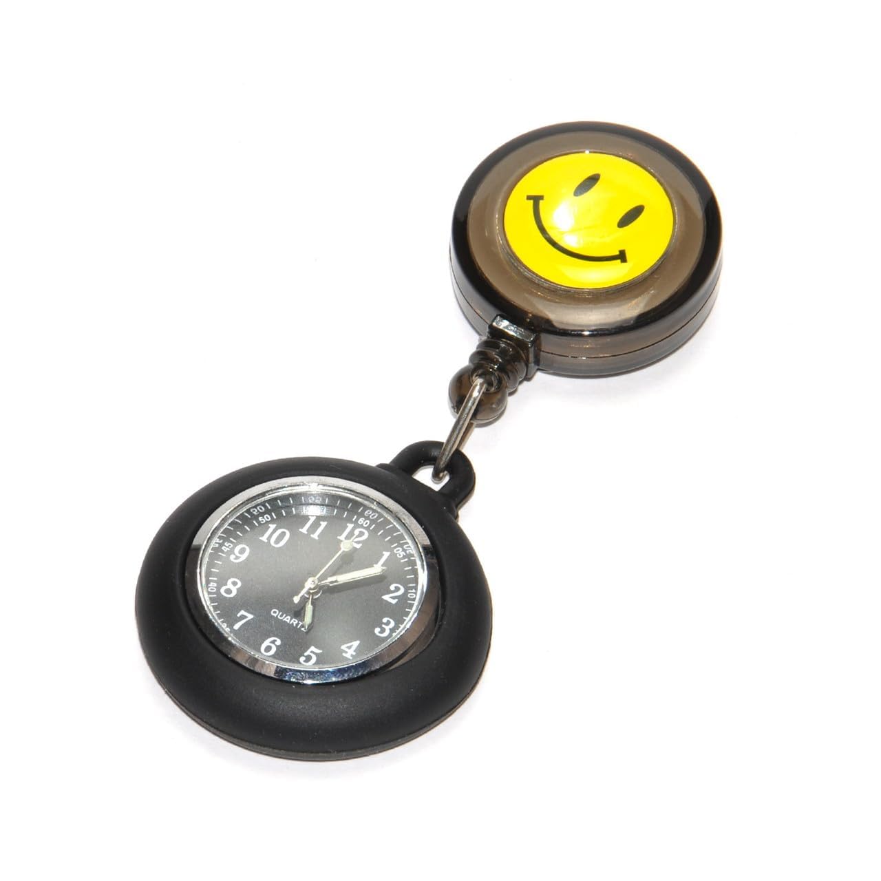 

GOODYSHOP [6 Colors] Nurse Watch Clip-on Glow-in-the-Dark Upside-Dial Cute Smile Reel GD-SMLNASU-BK