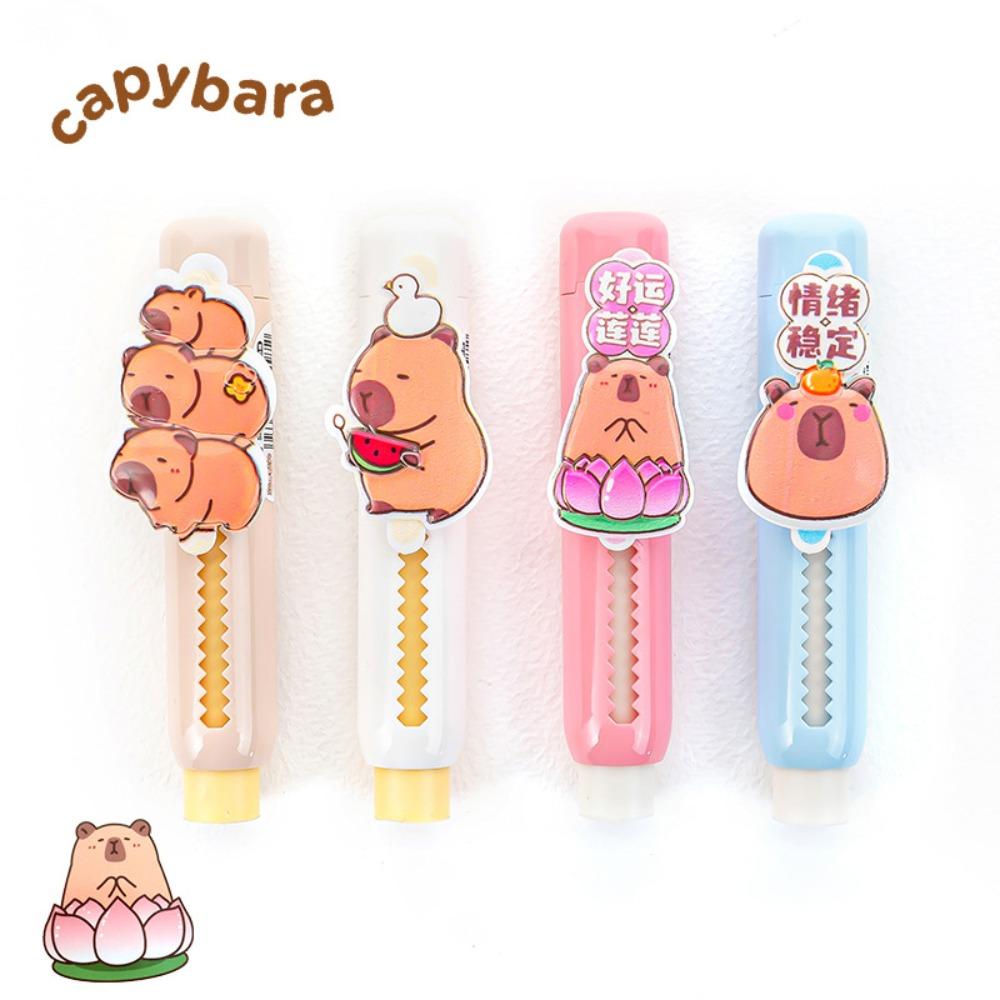 

1pc Push-pull Design Rubber Eraser Capybara Pen Type Eraser Cute Silicone Eraser School Supplies Randomly select one