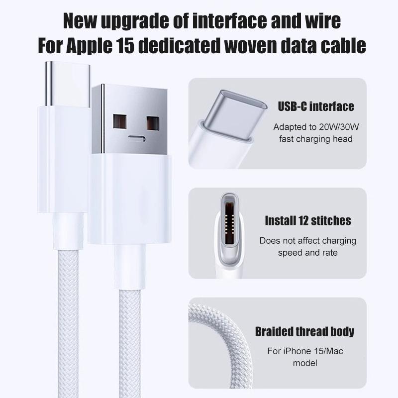 60W USB C Phone Cable For iPhone 16 15 17 Pro Max 17 Air Plus Fast Charging Type-C Charge Braided Cables USB To Type C Data Line
