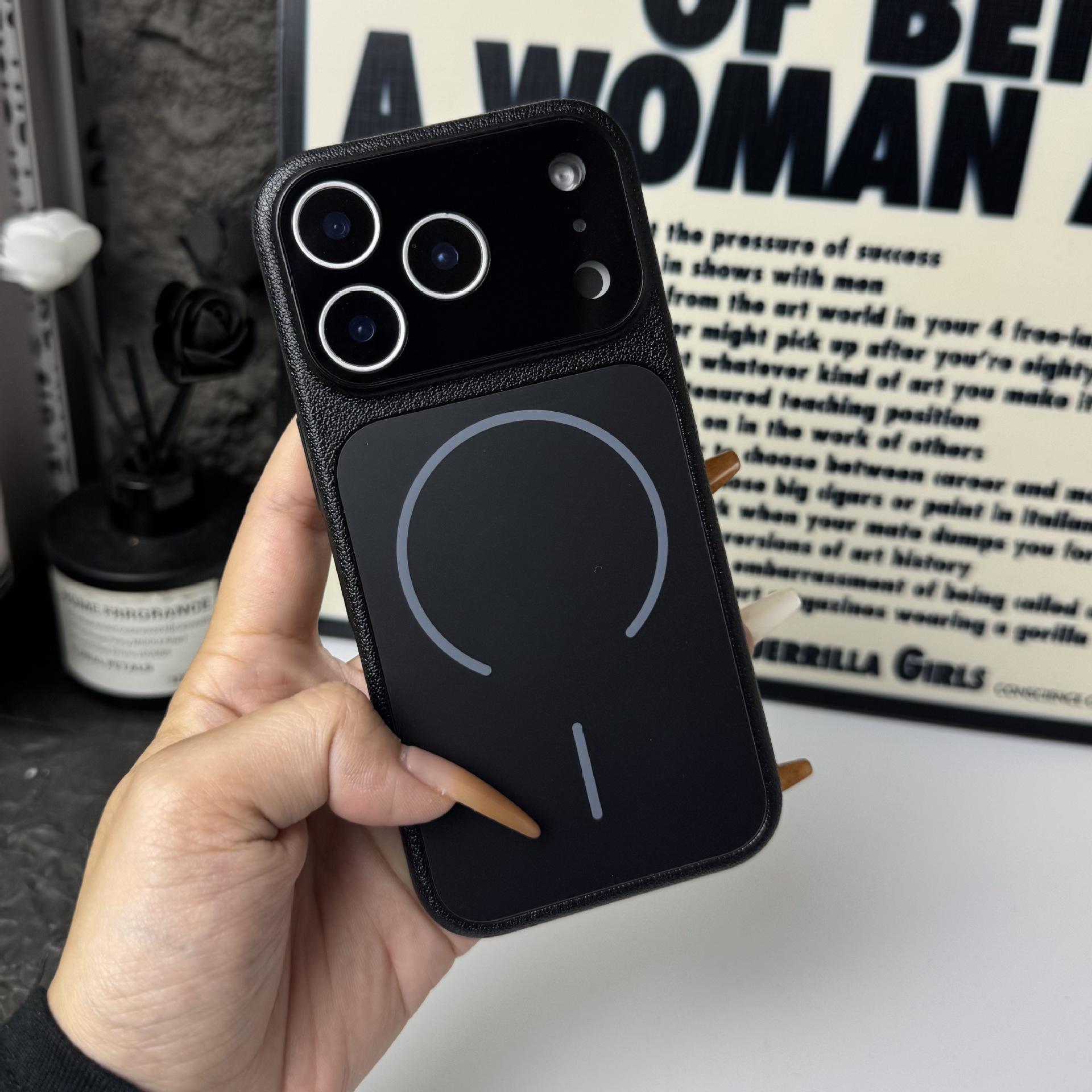 

Leather Grain Frosted Glass Magnetic Phone Case for Apple Pro Max 17 with Drop Protection iPhone 15 Pro Max