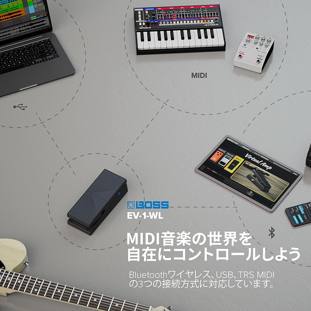 BOSS EV-1-WL Wireless Expression Pedal Bluetooth MIDI Compatible with WAZA-AIR/KATANA-AIR Control