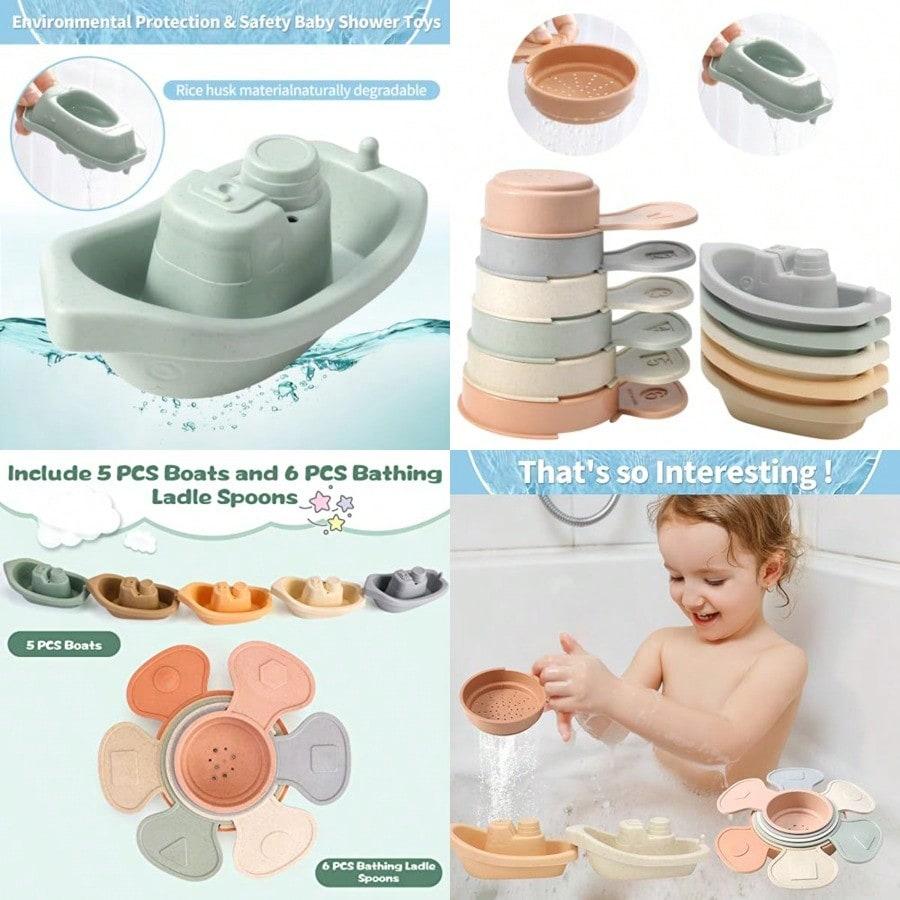 Bath Toys Floating Boats Train With Bathing Spoon11 Pcs Water Table Toys Mold Free Baby Bath Toys For Toddlers 13 Infants 61218 Months Bathtub Toys