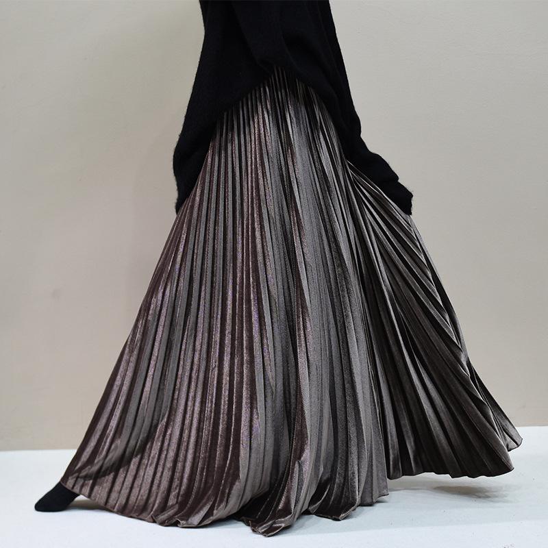 Fustă Midi Plisată A-Line Talie Înaltă Fluidă pentru Femei Talie Înaltă Elastică Fuste Maxi Ruffle Moi de Plajă pentru Femei Fuste Lungi Fluiditate Balans pentru Petrecere Dans