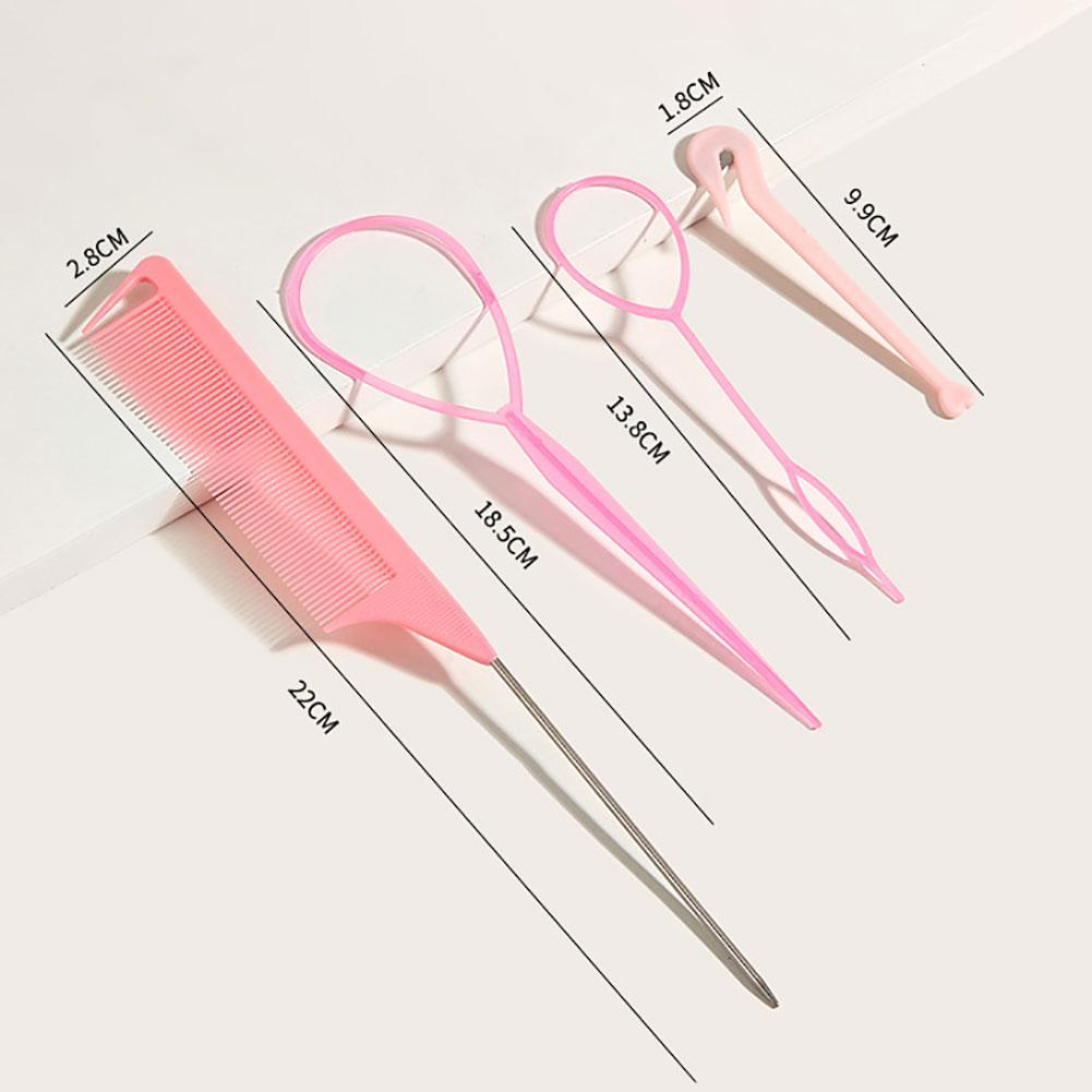 4Pcs/Set Pin Tail Braiding Comb with Remover Ponytail Loop Tools Elastic Professional Hair Looping Tools Hair Styling Tool