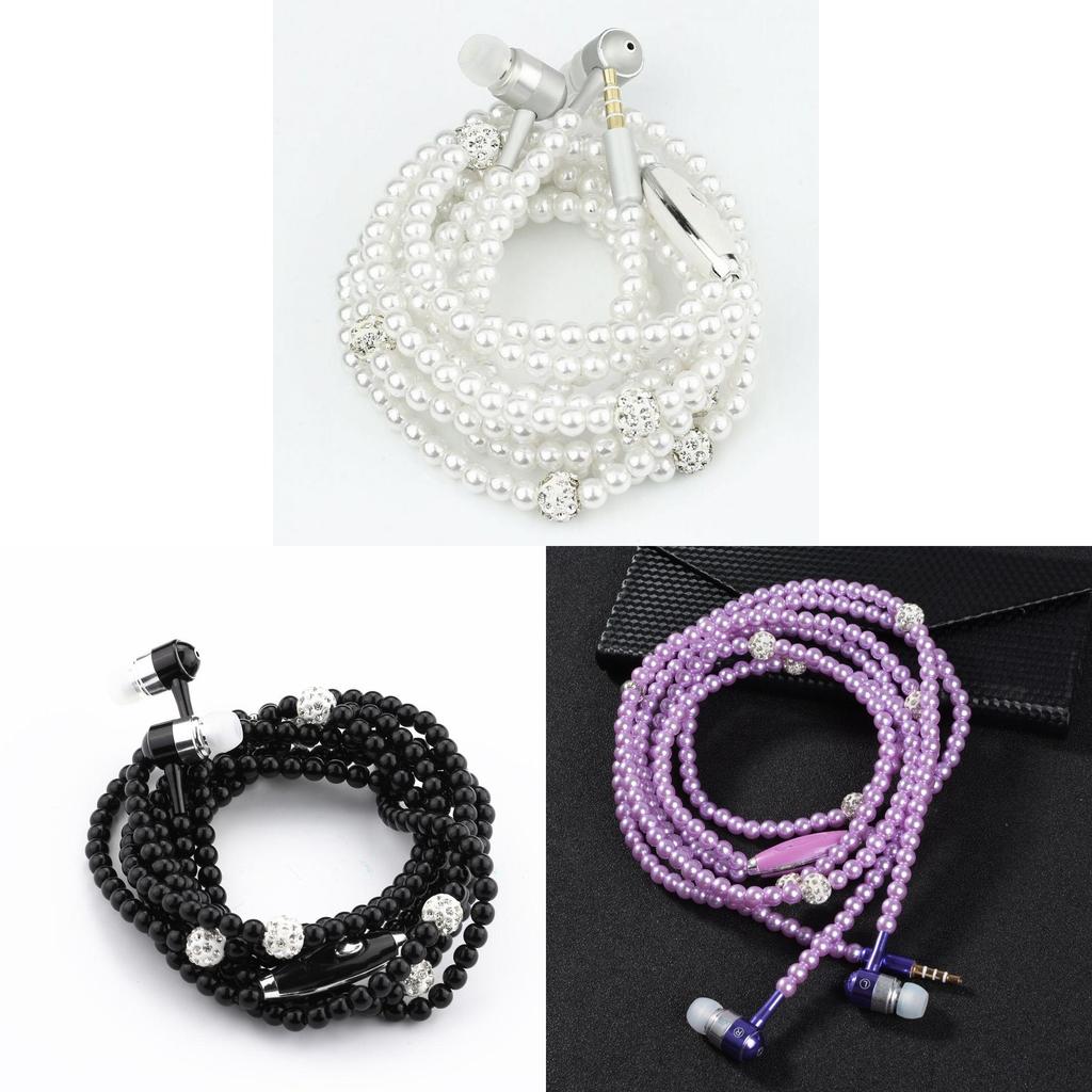 Fashionable Jewelry Pearl Necklace Earphones Mic Beads For Elegant Listening Experience