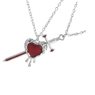 Matching Love Necklace Heart With Rapier Charm Alloy Couples Jewelry For Him Her Gift For Valentines Day