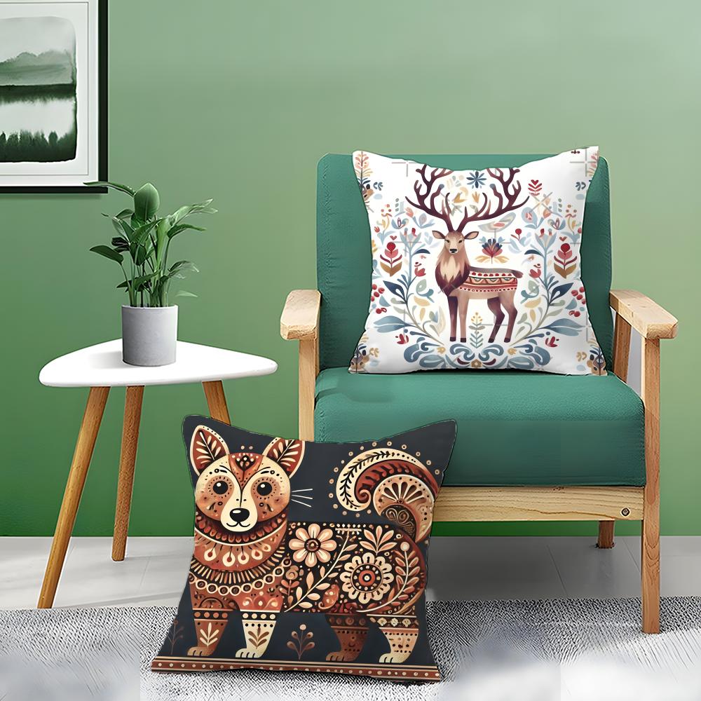 Colorful Plant And Classic Animal Print Pillow Case Double-Sided Plush Sofa Cushion Covers Organic Breathable Invisible Zipper