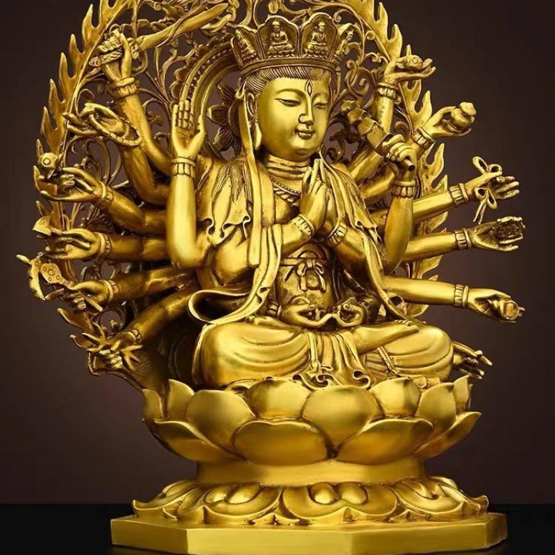 Bodhisattwa Guanyin Tysiącręka Osiemnaście Ramion Quan Tie Matka Brązowy Posąg Dekoracja Domu Prezent Dekoracja Salonu