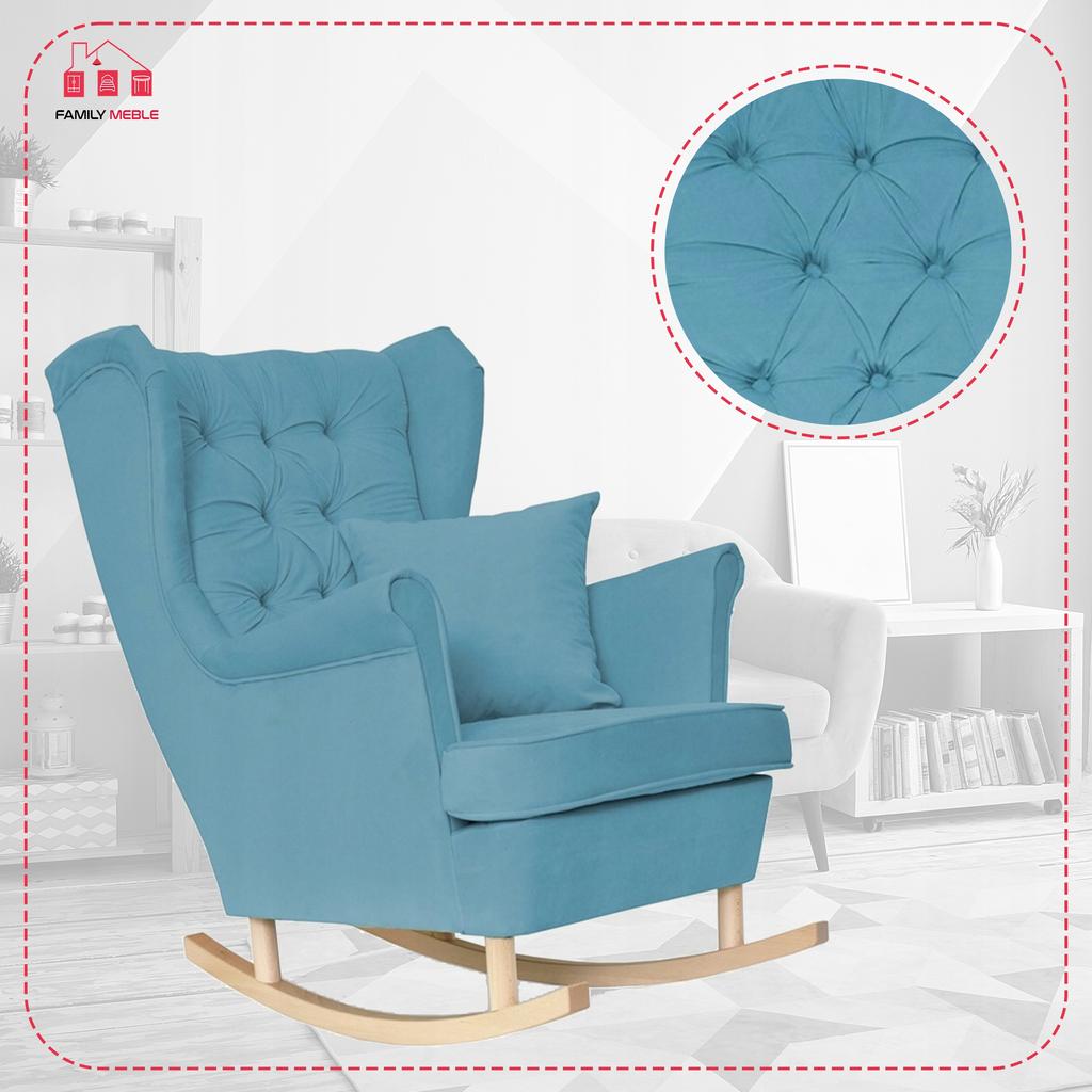 Gaja Rocking Chair, Scandinavian, Family Meble, Blue, On Runners, Blue