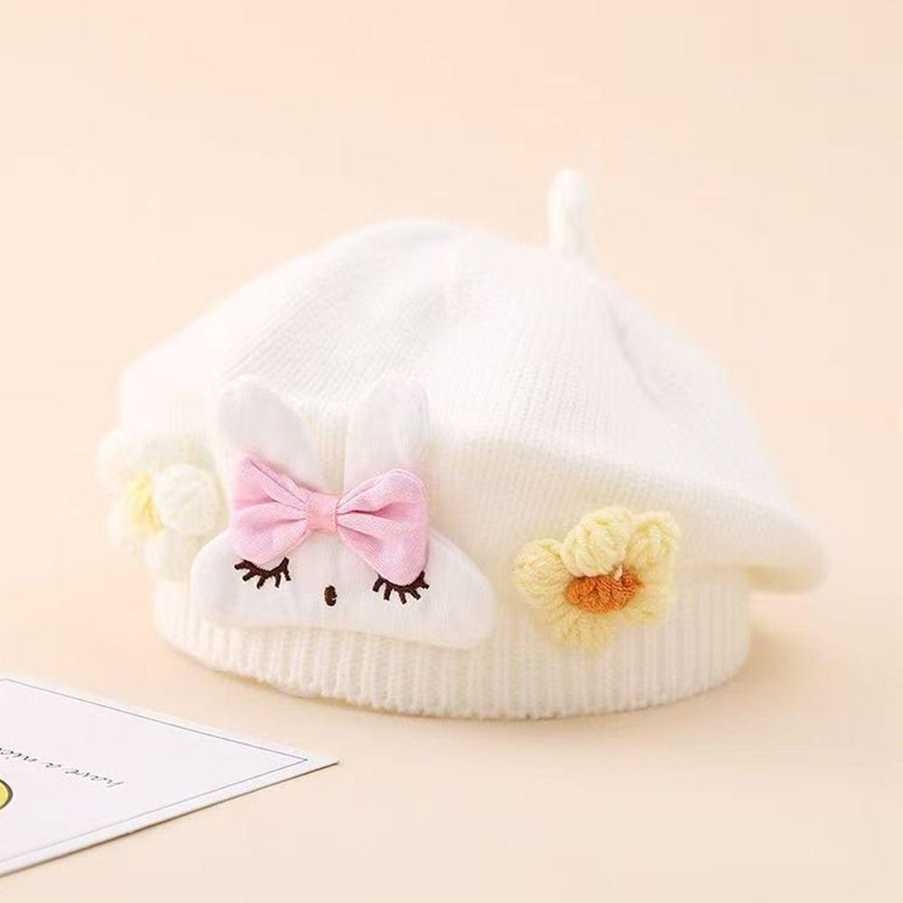 Flower Baby Beret Hat Soft Artist Painter Caps Cute Knitted Hat  Infant Girls