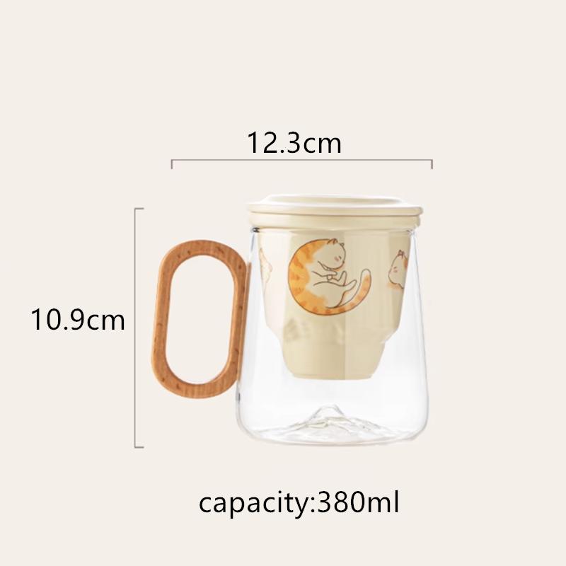 380ml Chinese Ceramic Tea Cup Mug with Lid Glass Strainer Handmade Cute Cat Teacup Tea Water Separation Cup Travel Teaware
