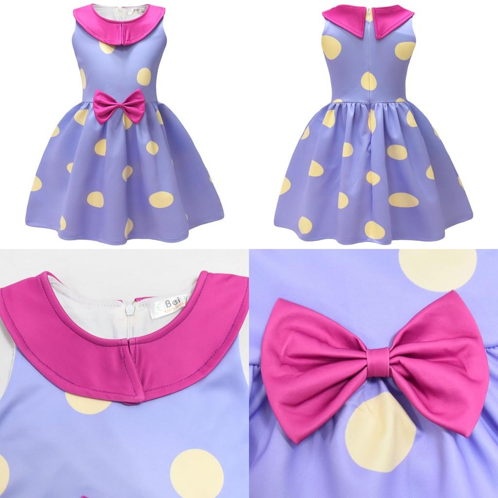 Girls Cotton Blend Sleeveless Bow Dress With Polka Dot Print For Spring And Fall