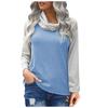 Women's Fashion Striped High Neck Color Blocking Women's Long Sleeve T-Shirt Top