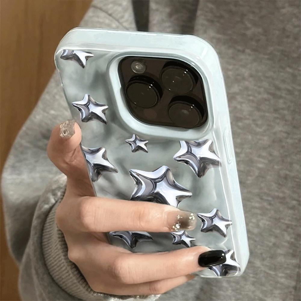 Stars Y2k Ins 3D Irregular Wrinkle Meteorite Phone Cases for IPhone 17 16 15 14 Plus 13 12 11 Air Pro Max Shockproof Glossy Soft