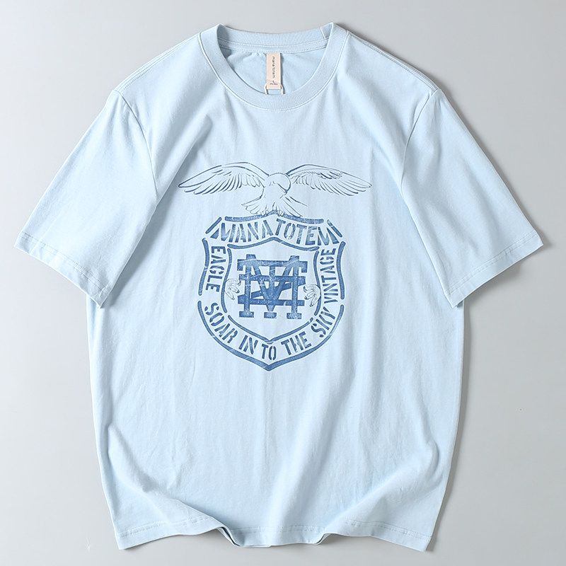 Foreign Trade Surplus American-Style Printed Vintage Washed Pure Cotton Round-Neck Short-Sleeve T-Shirt Trendy Brand Loose Casual T-Shirt for Men