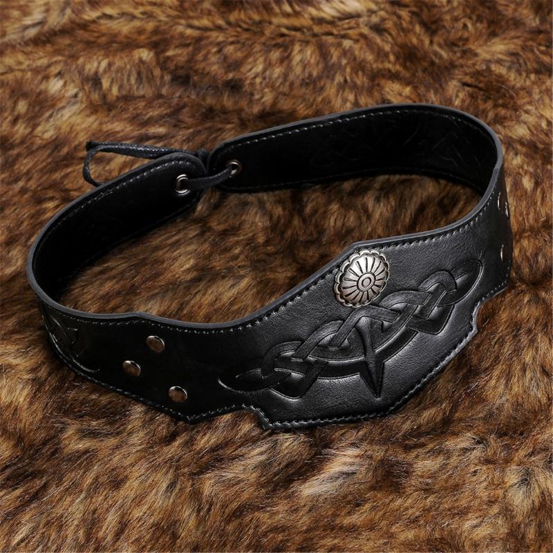 Medieval Embossed Leather Headband Men Medieval Leather Headpiece Medieval Outfit Accessories for Halloween Cosplay