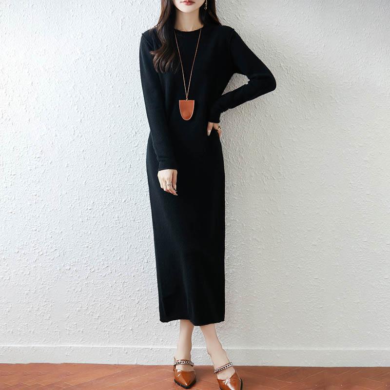 Women Sweater Dress 100% Wool MODERN NEW SAGA O-neck Knit Long Pullover Winter Jumpers Wool Long Dress Female