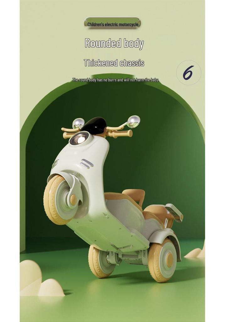Retro Style Dual-Seat Motorcycle Tricycle for Children Aged 1+, Stable Electric Ride-On Toy