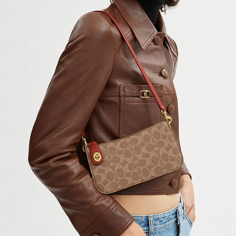 COACH Penn Coated Canvas With Refined Calfskin Handbag, Shoulder Bag Small Women's Brown CM568-B4NQ4