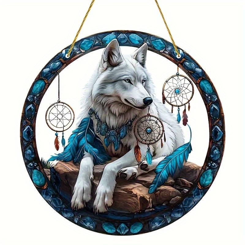 Wolf King Series Acrylic Catcher 8 "(20cm)Stained Glass Style Window Hanging, Outdoor and Interior Wall  Suitable for Living Room Bedroom Porch Garden