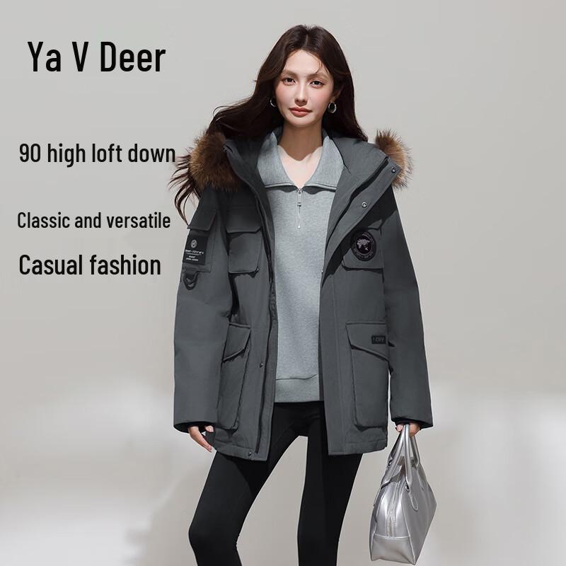 Yalu Women's Short Hooded Down Parka with Faux Fur Collar