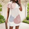Women Plus Size Round Neck Short Sleeve Printed Fitted Mini Dress
