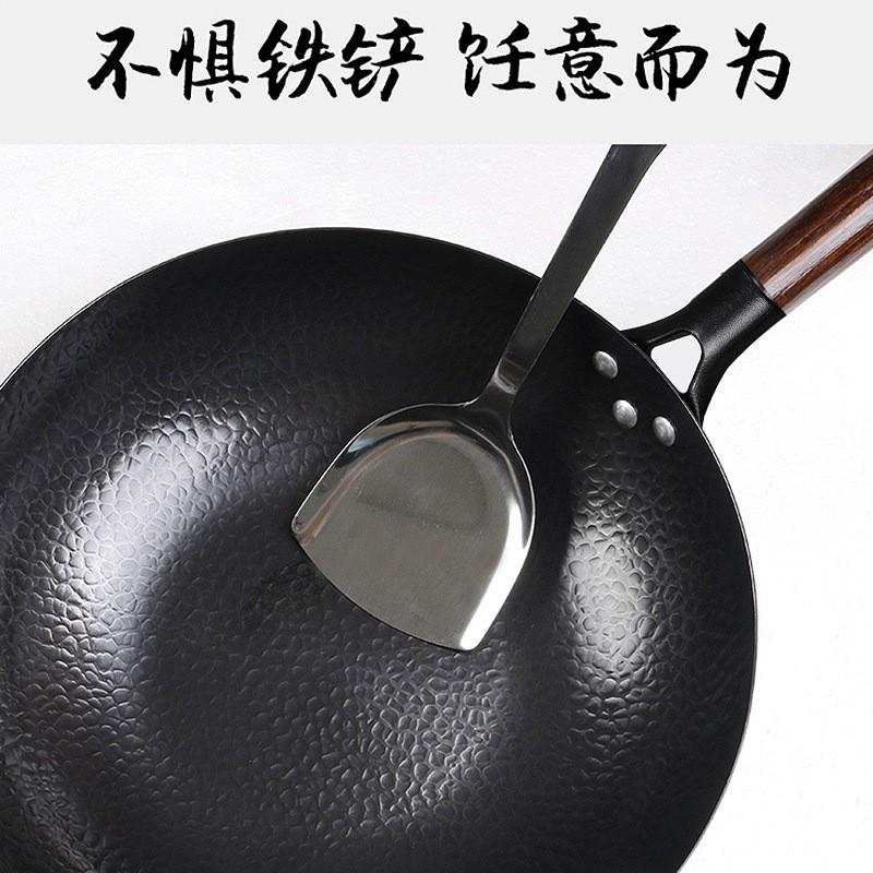 Handgesmeed Koolstofstaal Wok Pan 30/32/34cm Anti-aanbak Ongecoat Gietijzer Stijl Roerbak Gas Elektrisch Inductie