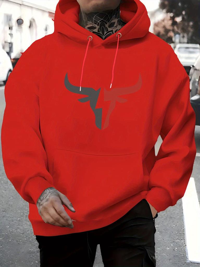 Men's Polyester Casual Hoodie Graphic Print Slight Stretch Knit Fabric Hooded Collar Regular Fit Pullover Sweatshirt