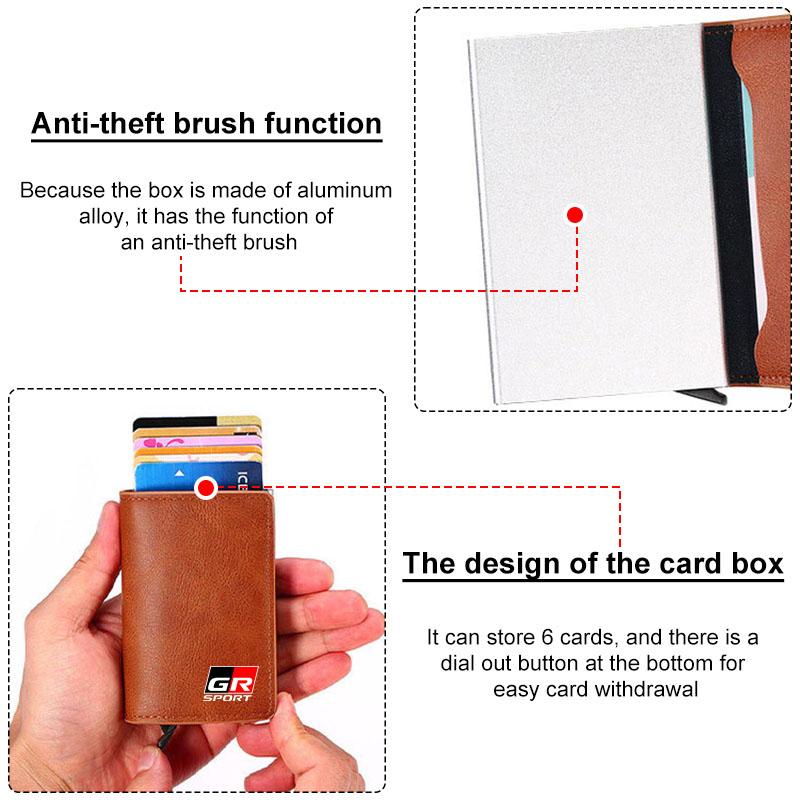 1Pcs ID Credit Card Holder Mini RFID Wallet Automatic Pop up Bank Card Case for Toyota GR Sport MN Hiace Estima Hilux Rav4 Supra