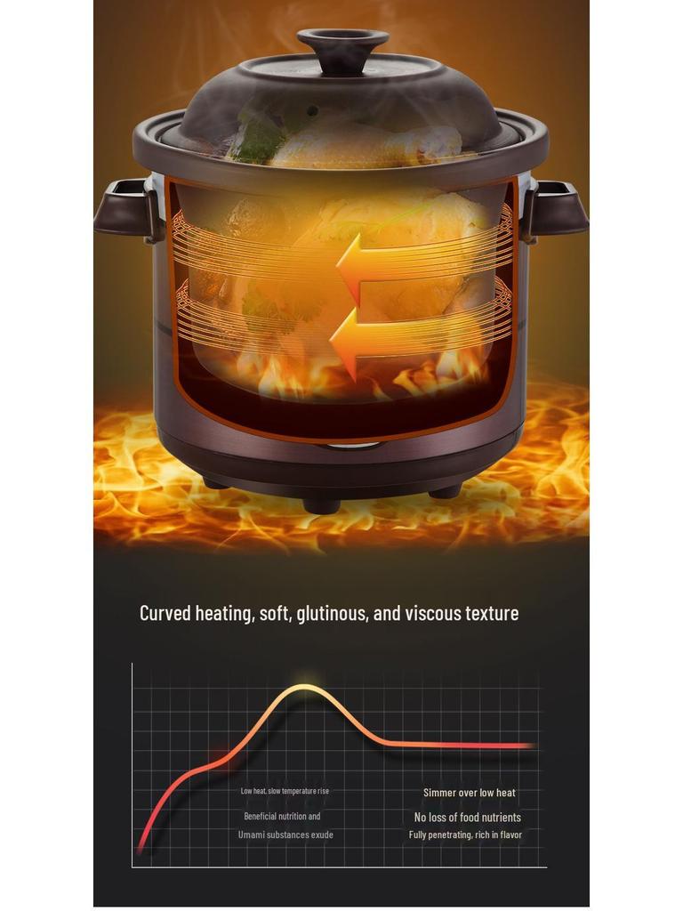 Fully Automatic Intelligent Electric Slow Cooker: Multifunctional Purple Clay Pot for Soup, Porridge, and Health Preserving Casserole.