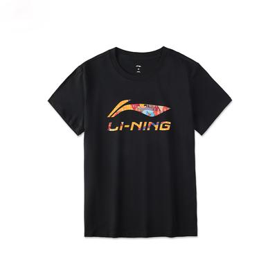 Li Ning Sports Fashion Series Letter Logo Cartoon Pattern Printed Casual Short Sleeve T-Shirt Unisex Tops Black AHSU837-1