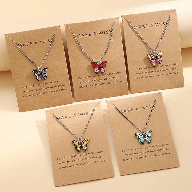 5 Pcs Fashion Boho Colorful Butterfly Necklaces Set for Women Korea Style Pendant Necklace Cute Jewelry Gift Wholesale 2024 New