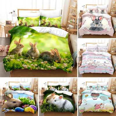 Ensemble de housse de couette Lapin Dessin Animé Animaux Rigolos Impression 3D Ensemble de Literie Pour Enfants Adolescents Décor de Chambre Housse de Couette Avec Taies d'Oreiller