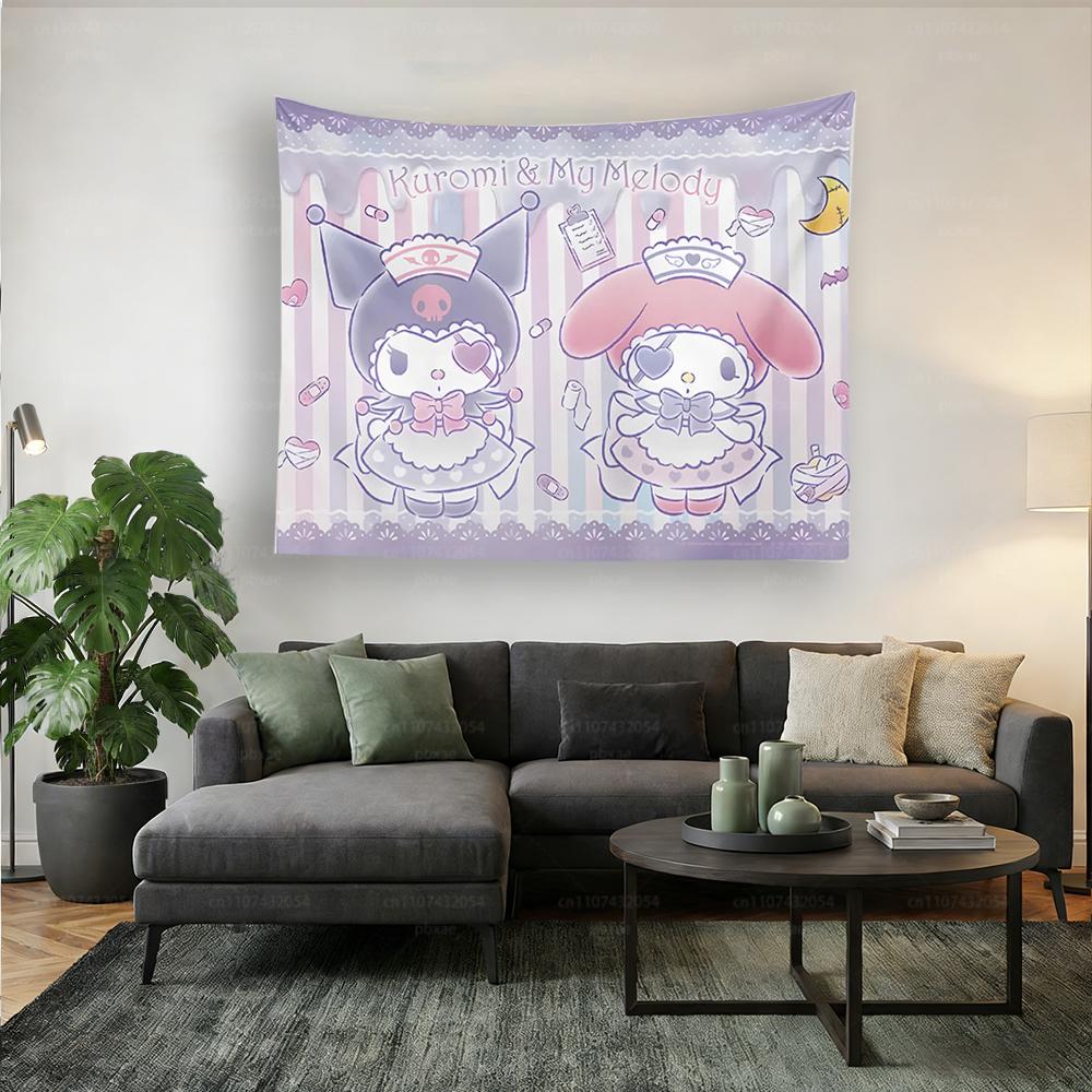 1pc Sanrio Kuromi Cinnamoroll Wall Tapestry, Cartoon Wall Hanging for Kawaii Room & Nursery Decoration 100X70CM