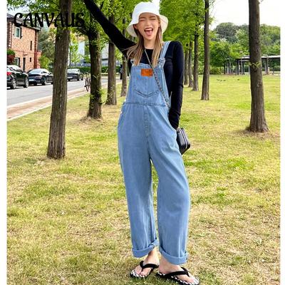 Női tavaszi új édes farmer overall divatos alkalmi széles szárú jumpsuit