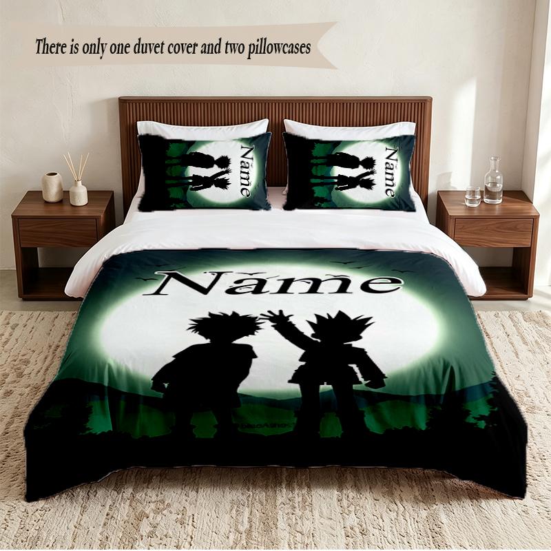 Hunter × Hunter Personalized Custom Name 3‑Piece Bedding Set Soft Duvet Cover Set For Bedroom Home Decor