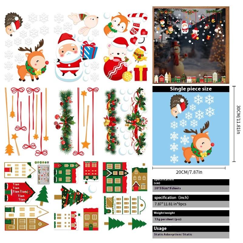 Santa Claus Christmas Ornaments Static Stickers Window Grilles Scene Arrangement Glass Doors Stickers Windows