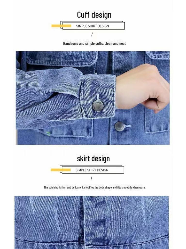 Men's 2024 Spring/Autumn Denim Jacket - Durable, Casual, and Stylish for Construction Site Wear