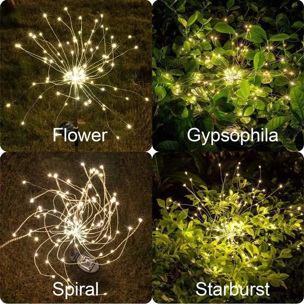 1 Stück Warmes Licht Solar Feuerwerk Licht Außen Wasserdichtes Licht Garten Zäune Rasenornamente für Hochzeitsfeier Dekoration