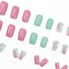 24 Pieces Simple Corrugated Small Fresh Pink Green Mandarin Duck Dopamine Nail Art Tablets Cute Niche Temperament Wearing Nail