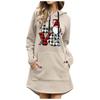Modisches, lässiges Damen-Pullover-Kleid mit Weihnachtsmotiv, langärmelig und mit Kapuze
