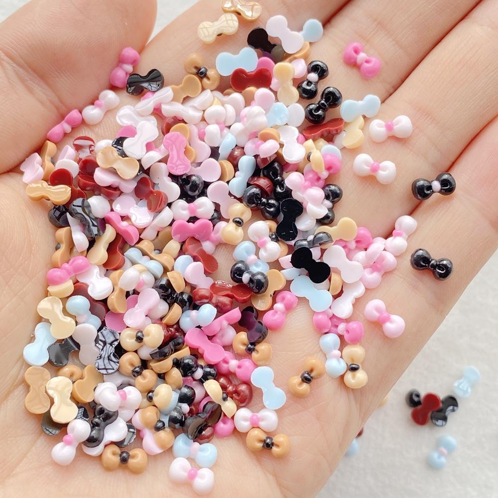 200Pcs Cute Mini Cartoon Colorful Bow Nail Art Resin Designer Charms DIY Craft For Nail 3D Decorations Jewelry